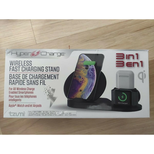 Tzumi 3-in-1 Qi Wireless Fast Charging Station, Black 7074 - main